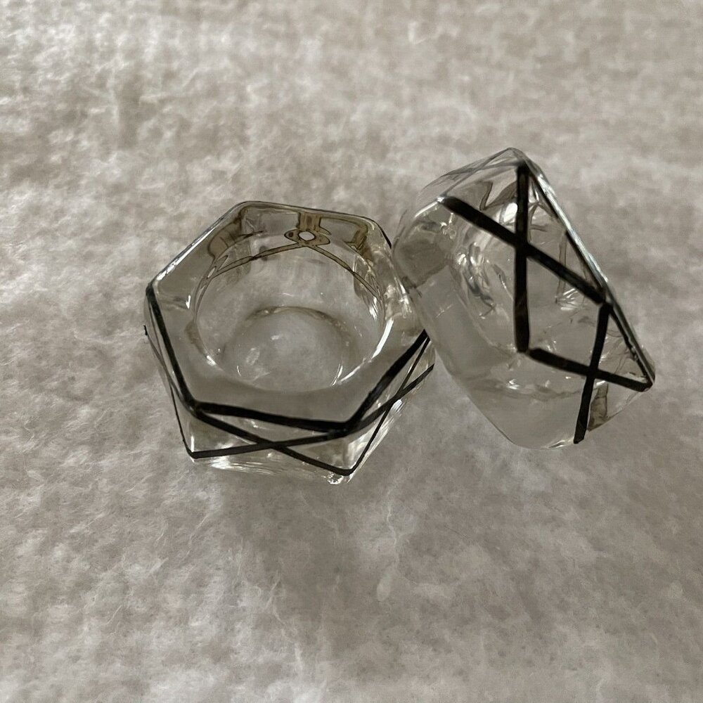 Vintage Salt Cellars Dip Glass Overlay Hexagon Set of Two Open Salts